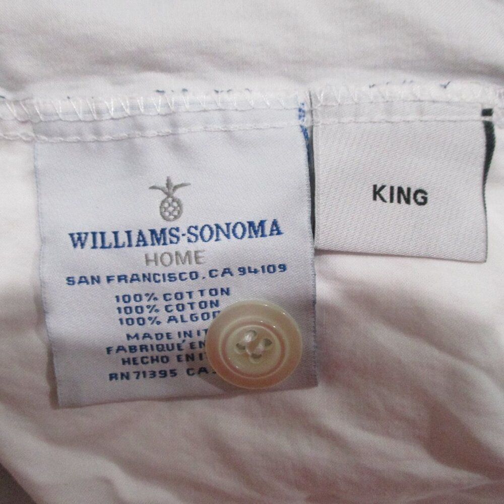 Williams Sonoma Home Navy / Pale Blue Border King Duvet Cover Button Close - Picture 4 of 4